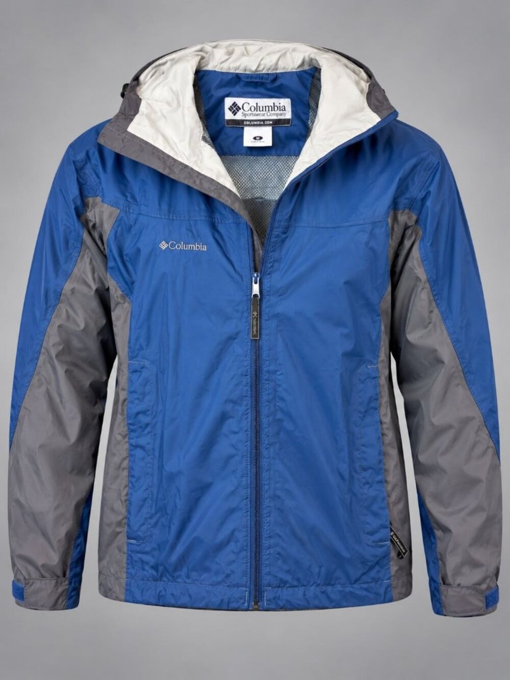 Columbia Omni-Shield Mens Medium Jacket Blue Gray Hooded Full Zip Lightweight